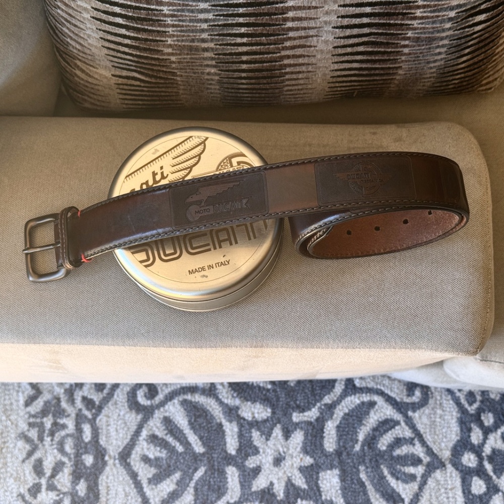 DUCATI Historical Brown Leather Belt Made in Italy New in Tin